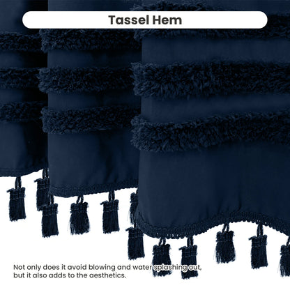 Boho Tufted Textured Striped Tassel Shower Curtain