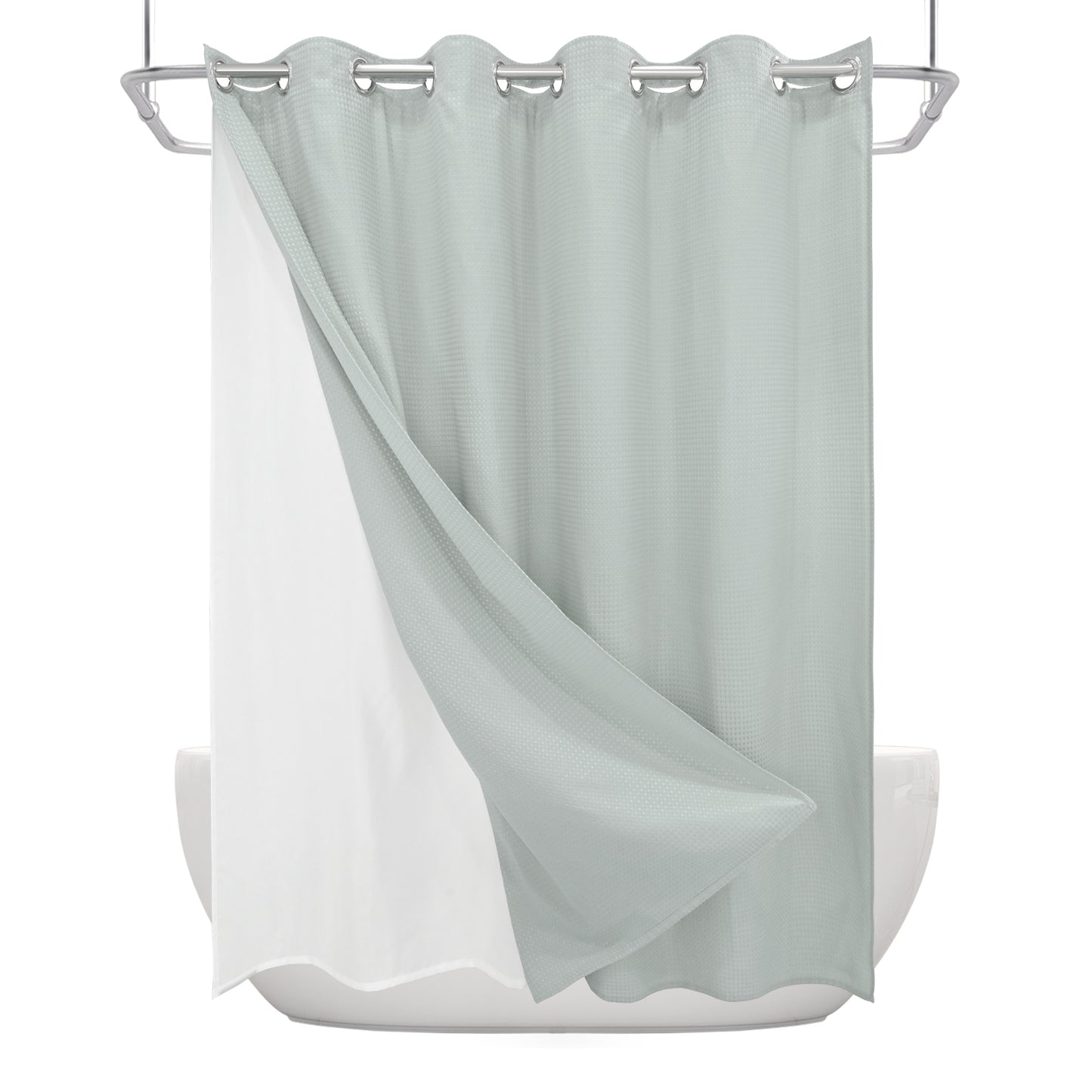 Clean Slate Series No Hook Shower Curtain (Gray-Green)