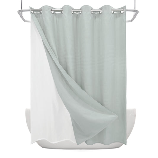 Clean Slate Series No Hook Shower Curtain (Gray-Green)