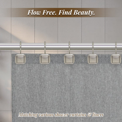 DR Monogram Shower Curtain Hooks, Set of 12, Smooth-Glide Curved Metal Hooks, Heavy-Duty Stainless Steel & Zinc Alloy, Electroplated Finish, Fits Most Standard Shower Rods