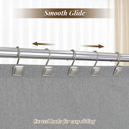 DR Monogram Shower Curtain Hooks, Set of 12, Smooth-Glide Curved Metal Hooks, Heavy-Duty Stainless Steel & Zinc Alloy, Electroplated Finish, Fits Most Standard Shower Rods