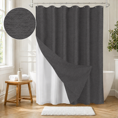 Faux Linen Wrinkleless Shower Curtain Set with Liner (Graphite Gray)