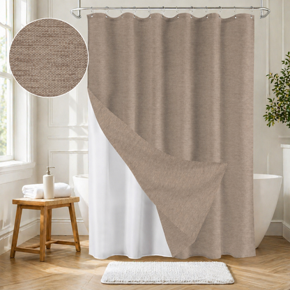 Faux Linen Wrinkleless Shower Curtain Set with Liner (Beige)