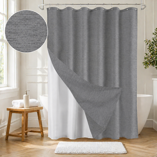 Faux Linen Wrinkleless Shower Curtain Set with Liner (Gray)