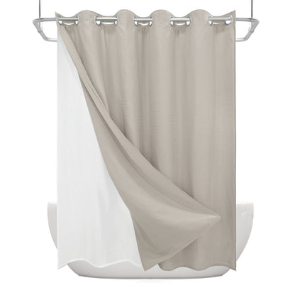 Clean Slate Series No Hook Shower Curtain (Khaki)