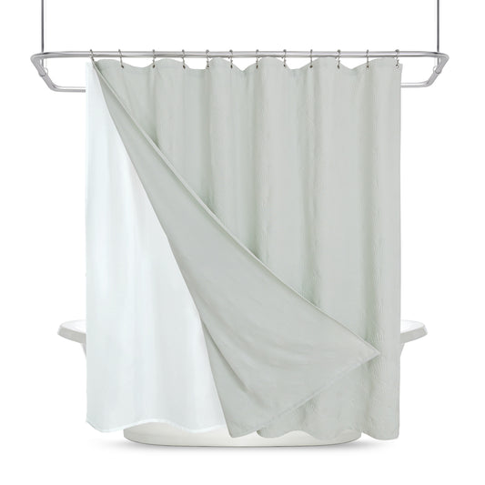 Coastal Loft Series Matelassé Jacquard Shower Curtain (Seafoam Green)