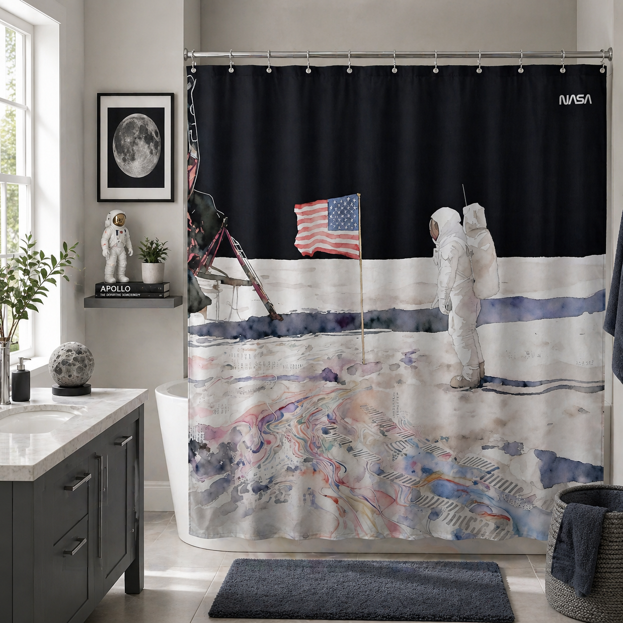 “Silent Tranquility" NASA Series Shower Curtain Set