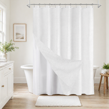 Faux Linen Wrinkleless Shower Curtain Set with Liner (White)