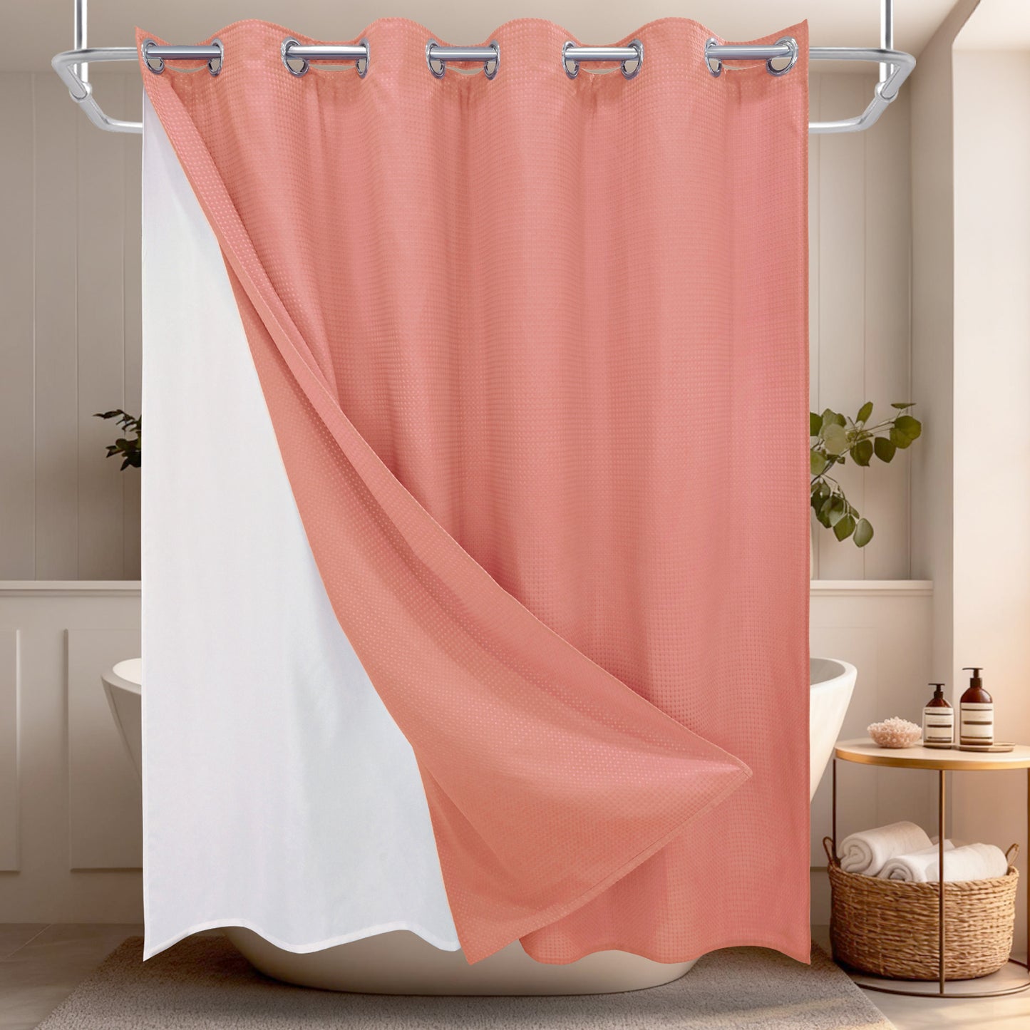 Clean Slate Series No Hook Shower Curtain (Clay Red)