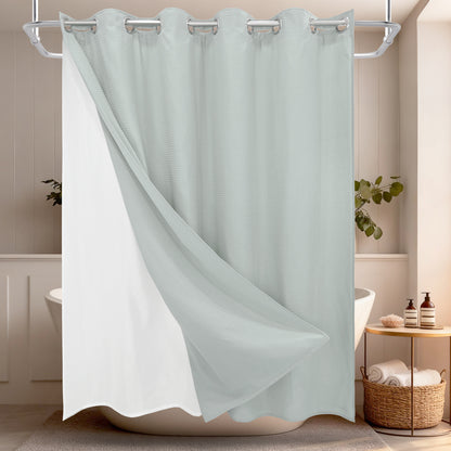 Clean Slate Series No Hook Shower Curtain (Gray-Green)