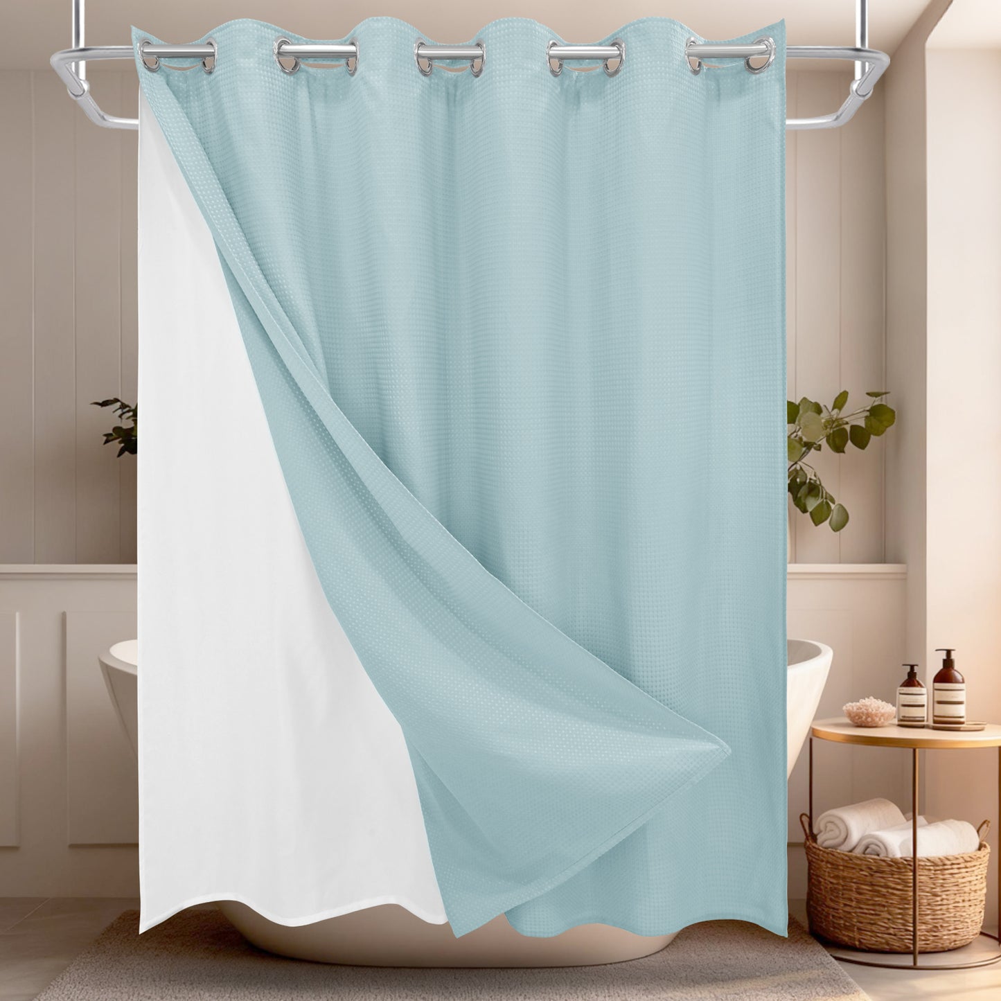 Clean Slate Series No Hook Shower Curtain (Pale Blue)