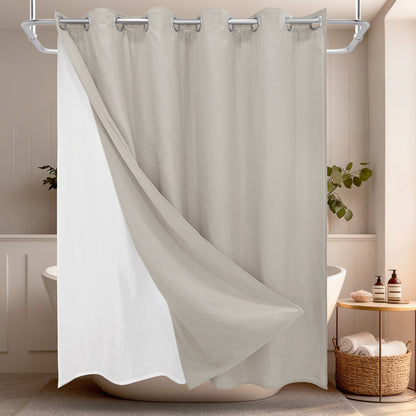 Clean Slate Series No Hook Shower Curtain (Khaki)