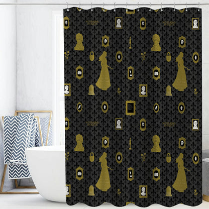 “The Tapestry of Torment" Wuthering Height Series Shower Curtain Set with Gold Fleur-de-Lis