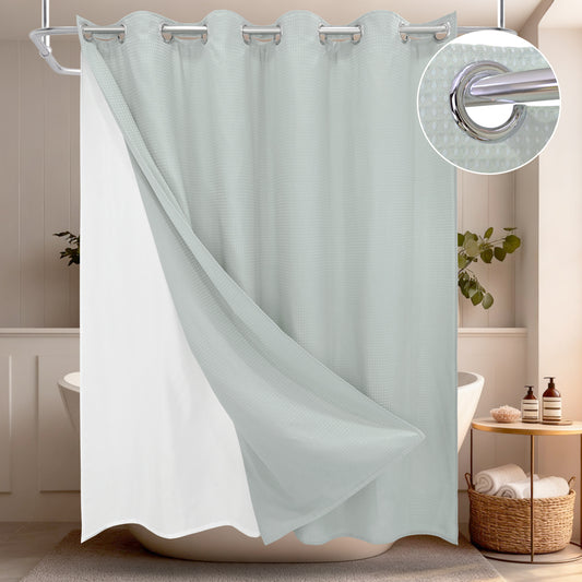 Clean Slate Series No Hook Shower Curtain (Gray-Green)