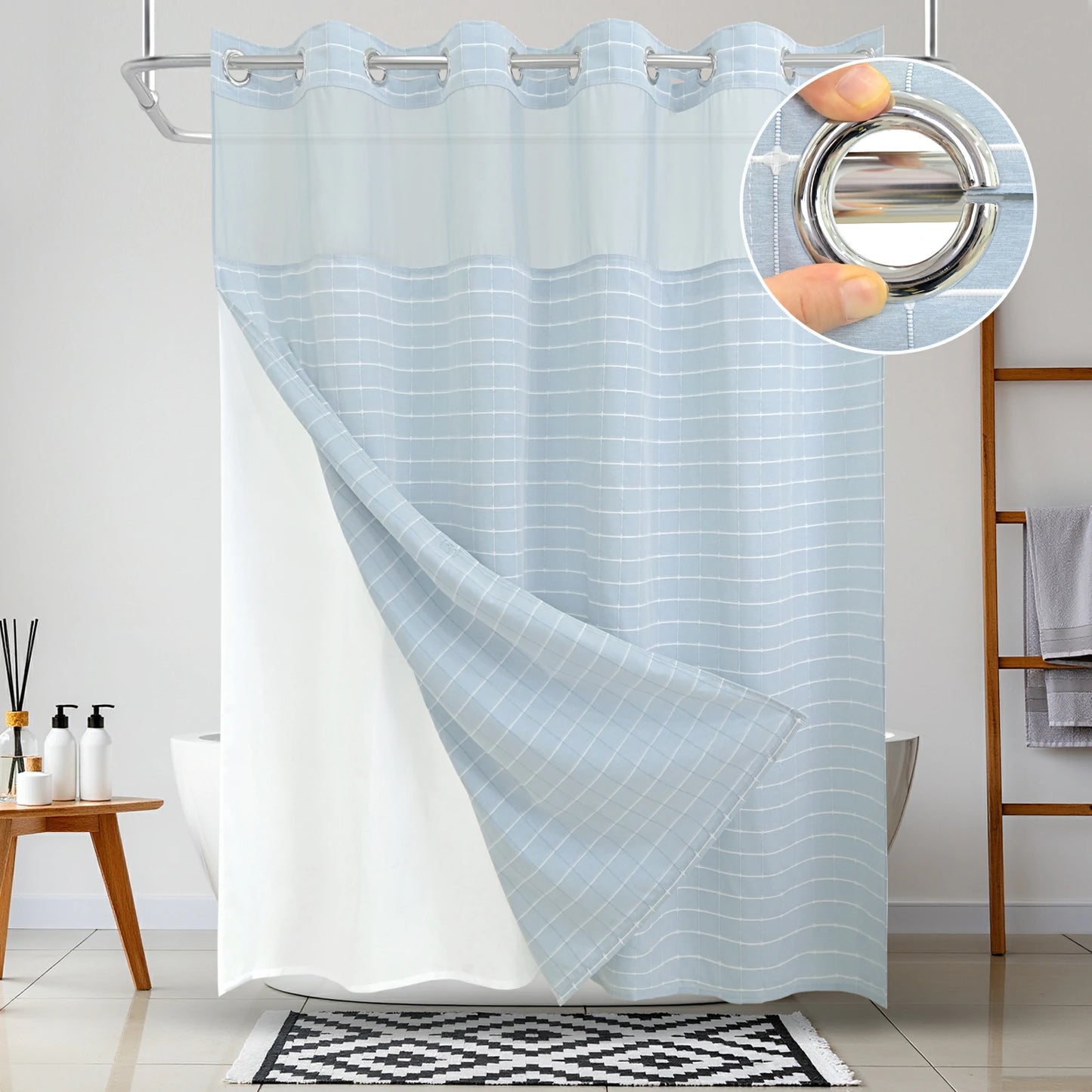 Calm Horizon Series Hookless Shower Curtain Set
