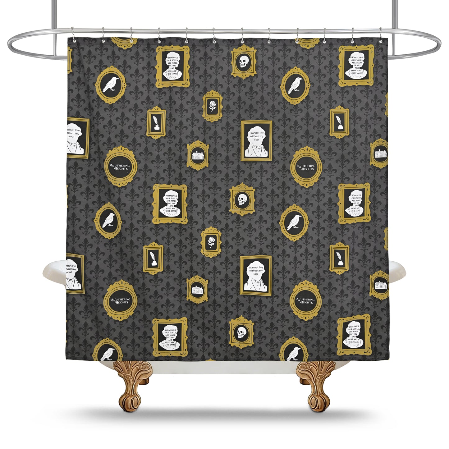 “The Tapestry of Torment" Wuthering Height Series Shower Curtain Set with Gold Fleur-de-Lis