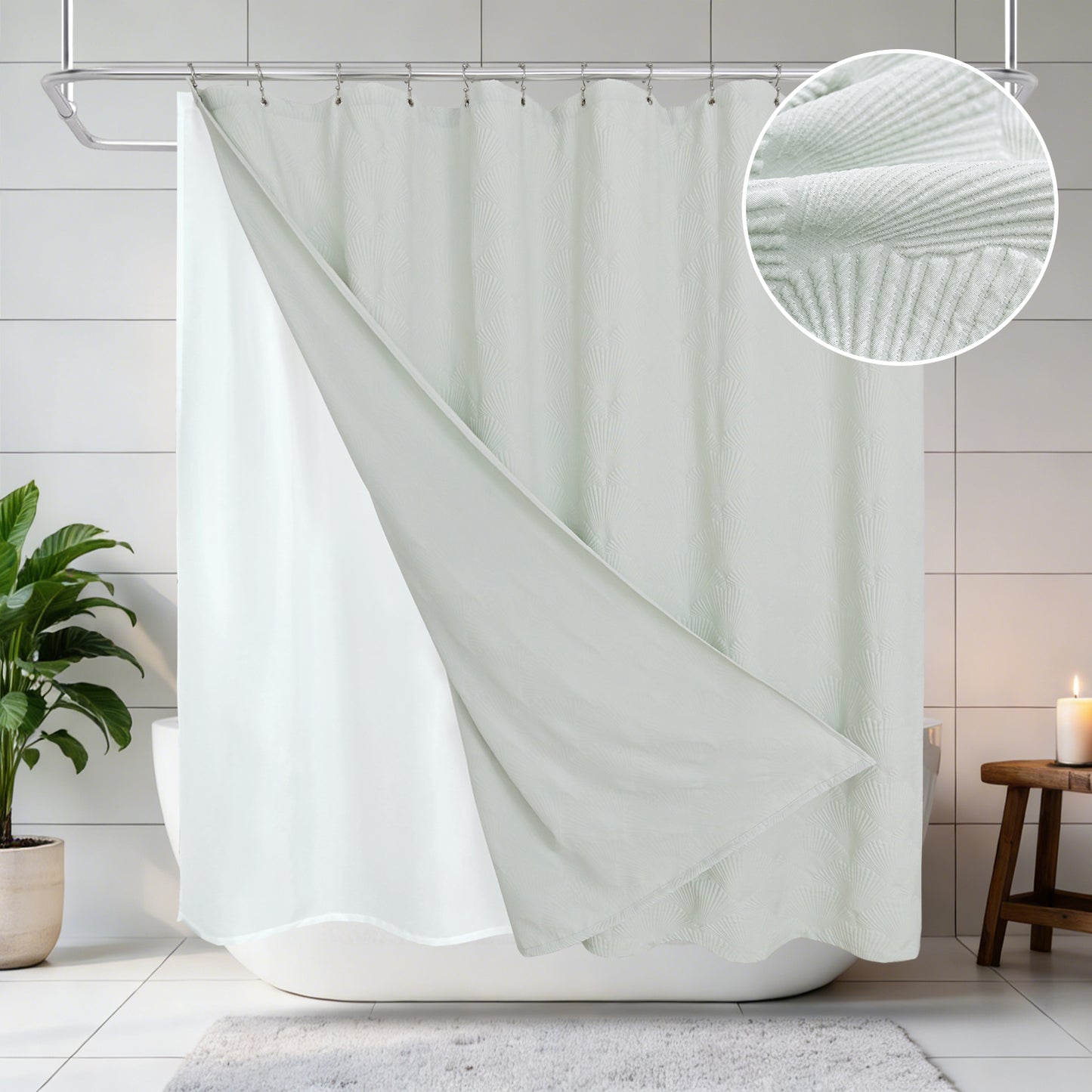 Coastal Loft Series Matelassé Jacquard Shower Curtain (Seafoam Green)