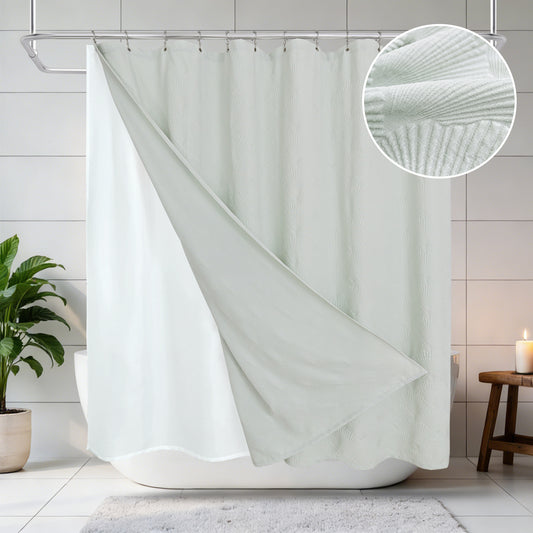 Coastal Loft Series Matelassé Jacquard Shower Curtain (Seafoam Green)