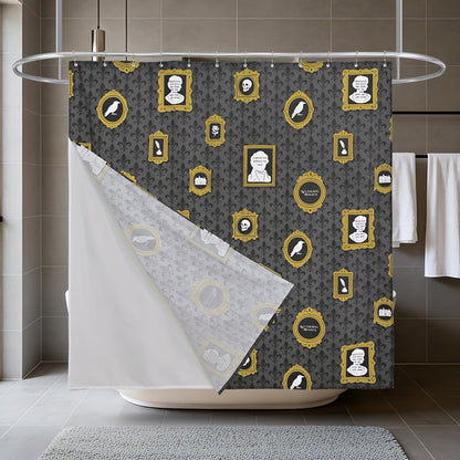 “The Tapestry of Torment" Wuthering Height Series Shower Curtain Set with Gold Fleur-de-Lis