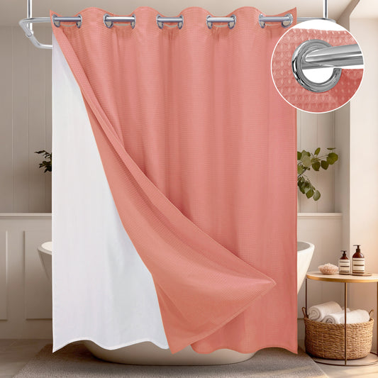 Clean Slate Series No Hook Shower Curtain (Clay Red)