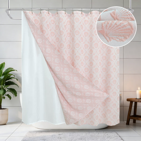 Coastal Loft Series Matelassé Jacquard Shower Curtain (Shell Pink)