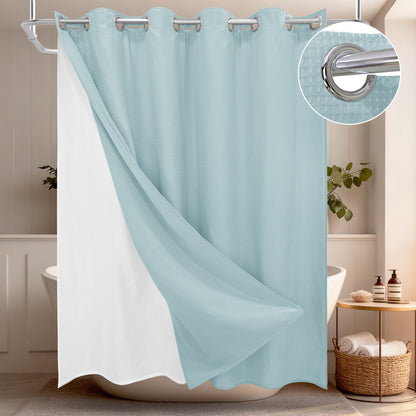 Clean Slate Series No Hook Shower Curtain (Pale Blue)