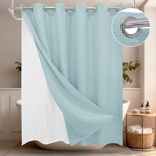 Clean Slate Series No Hook Shower Curtain (Pale Blue)