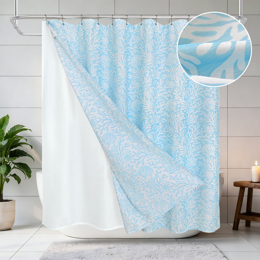 Coastal Loft Series Matelassé Jacquard Shower Curtain (Ocean Mist Blue)
