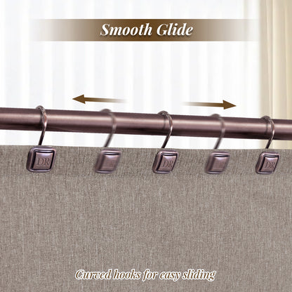 DR Monogram Shower Curtain Hooks, Set of 12, Smooth-Glide Curved Metal Hooks, Heavy-Duty Stainless Steel & Zinc Alloy, Electroplated Finish, Fits Most Standard Shower Rods
