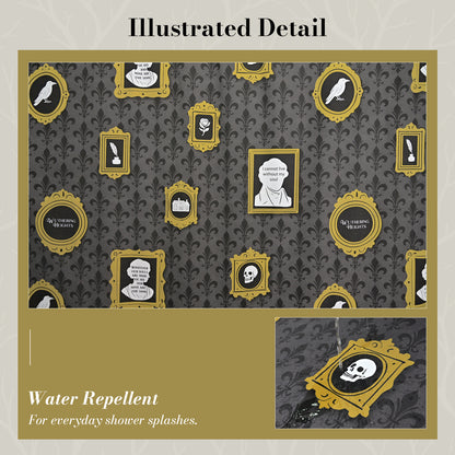 “The Tapestry of Torment" Wuthering Height Series Shower Curtain Set with Gold Fleur-de-Lis