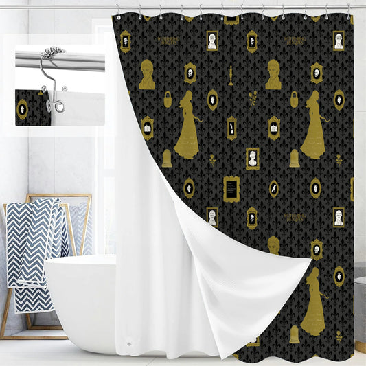 “The Tapestry of Torment" Wuthering Height Series Shower Curtain Set with Gold Fleur-de-Lis