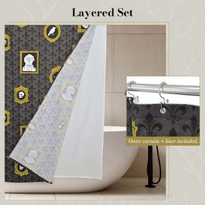 “The Tapestry of Torment" Wuthering Height Series Shower Curtain Set with Gold Fleur-de-Lis