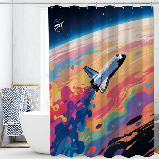 “Chromatic Liftoff" NASA Series Shower Curtain Set
