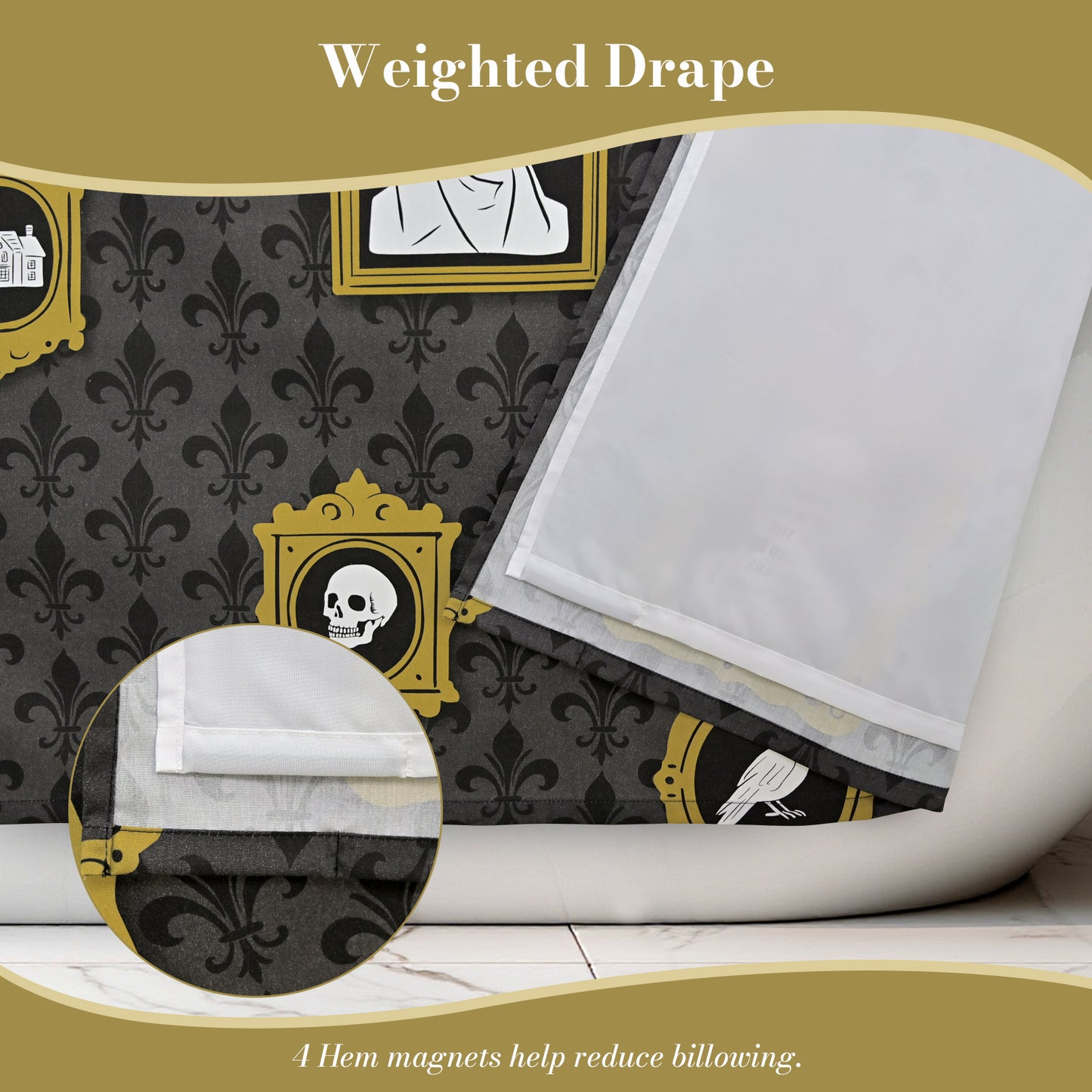 “The Tapestry of Torment" Wuthering Height Series Shower Curtain Set with Gold Fleur-de-Lis