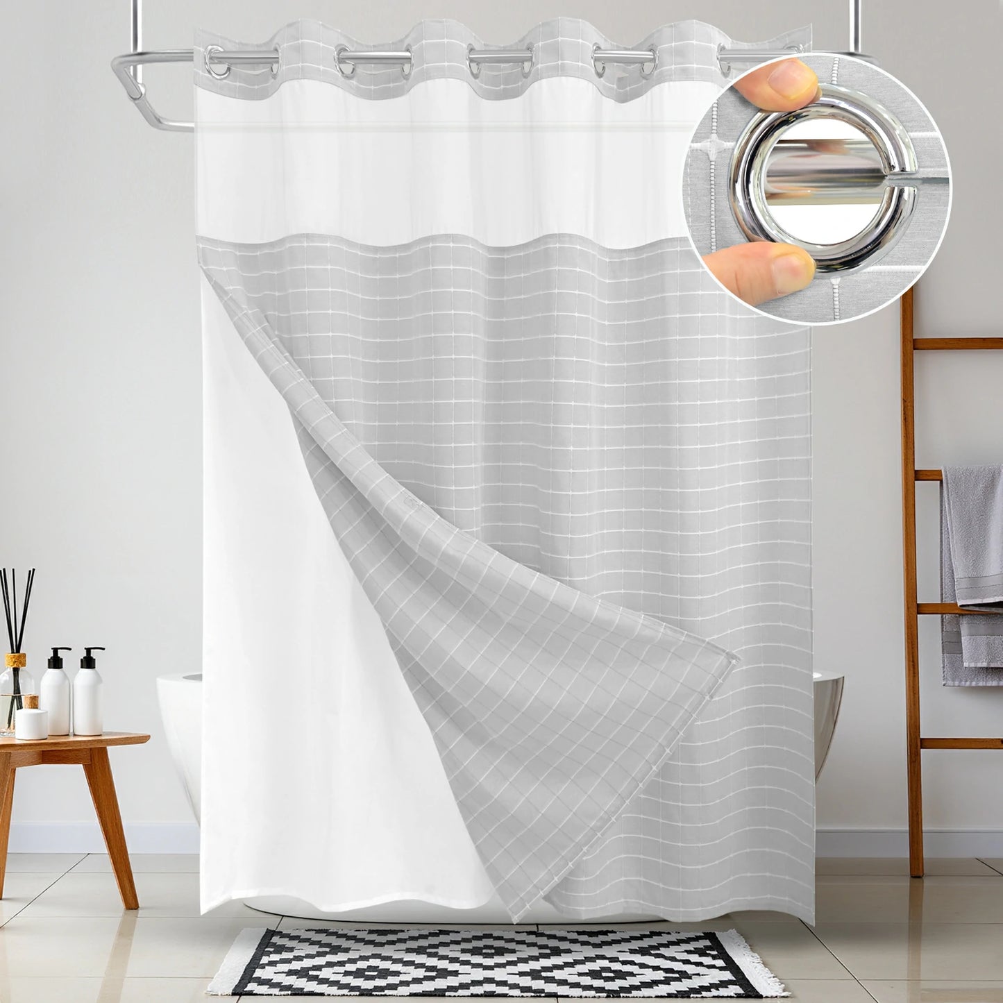 Calm Horizon Series Hookless Shower Curtain Set