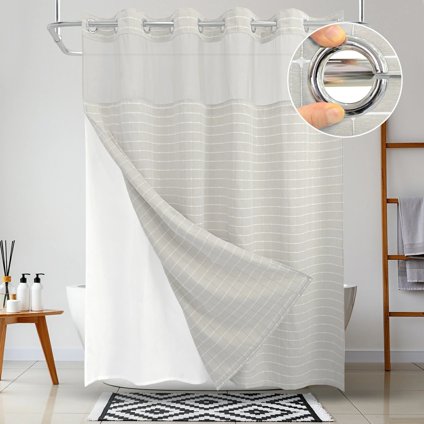 Calm Horizon Series Hookless Shower Curtain Set