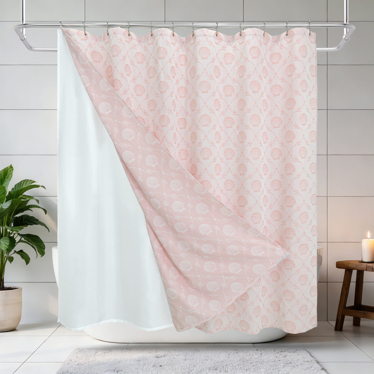 Coastal Loft Series Matelassé Jacquard Shower Curtain (Shell Pink)