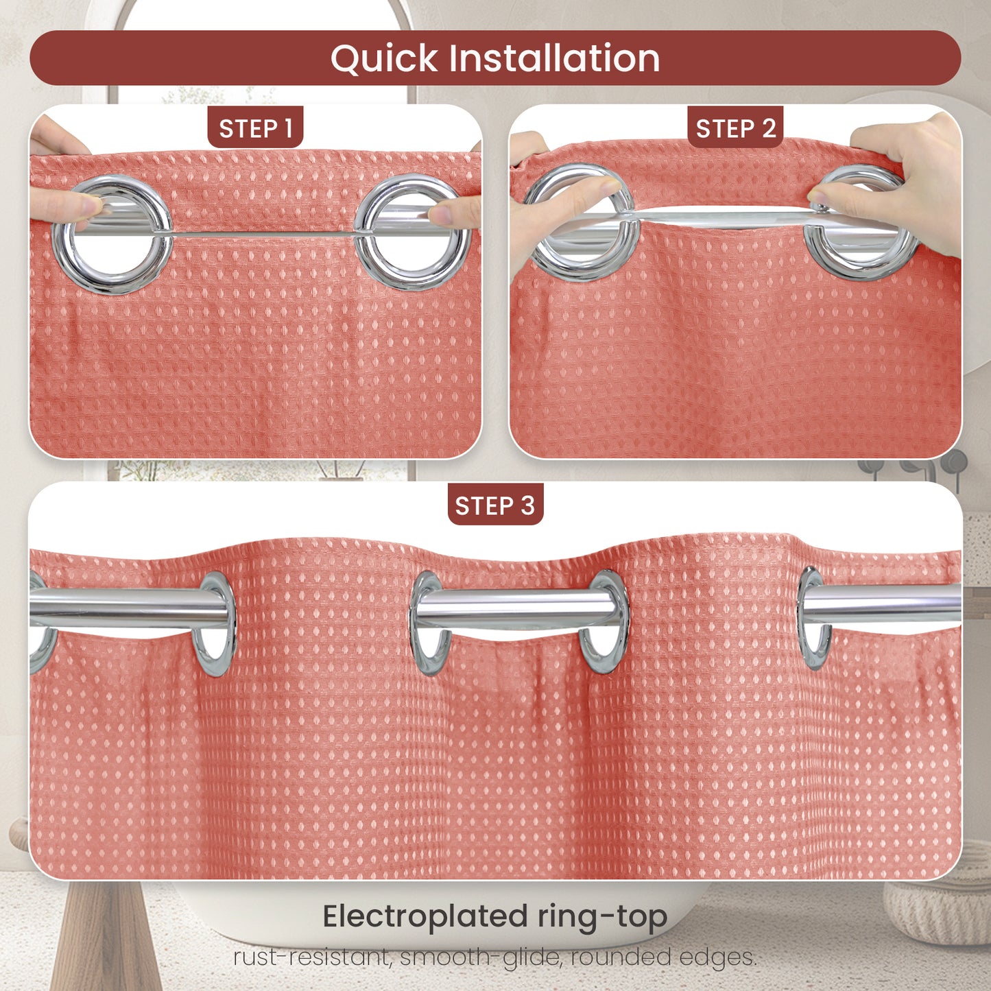 Clean Slate Series No Hook Shower Curtain (Clay Red)