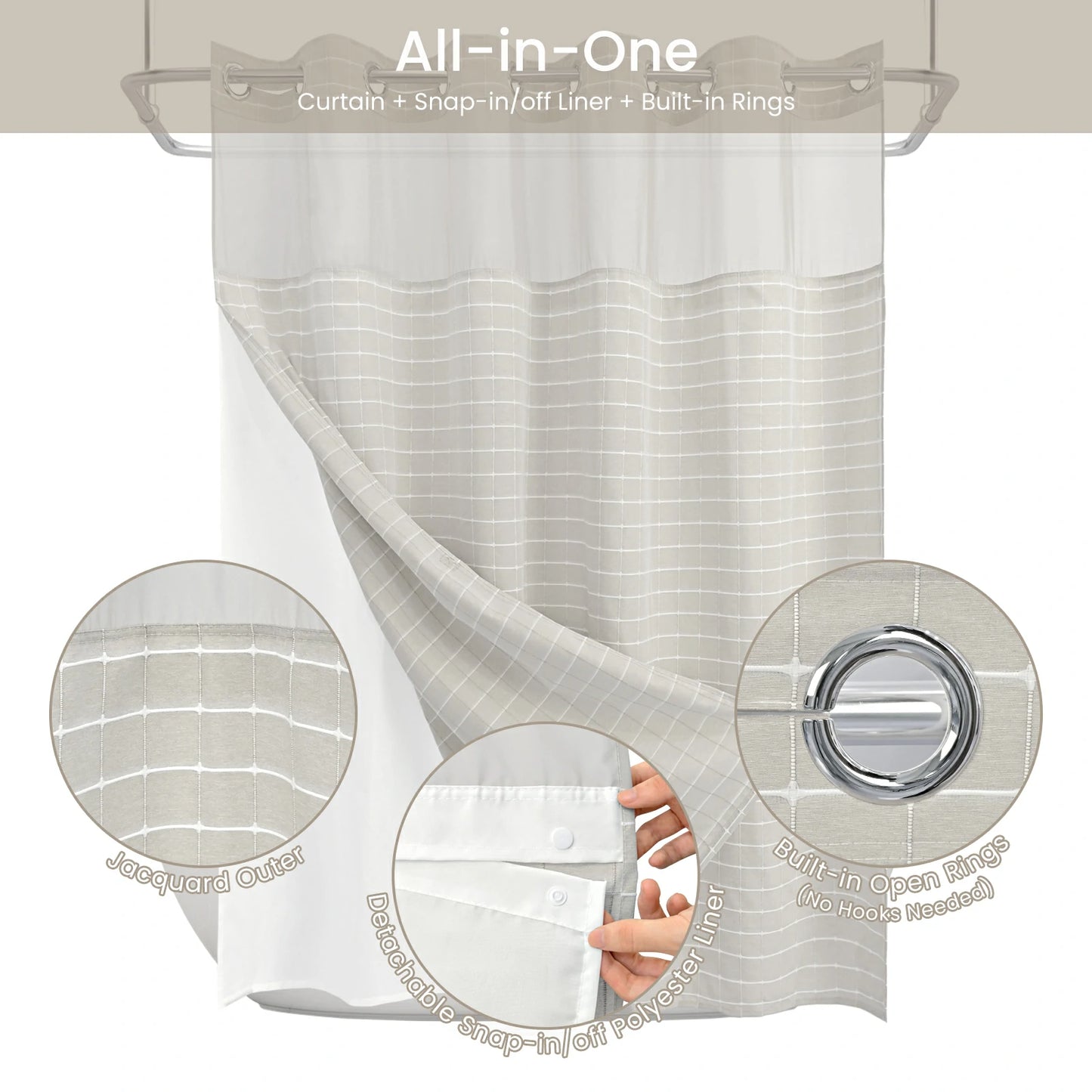 Calm Horizon Series Hookless Shower Curtain Set
