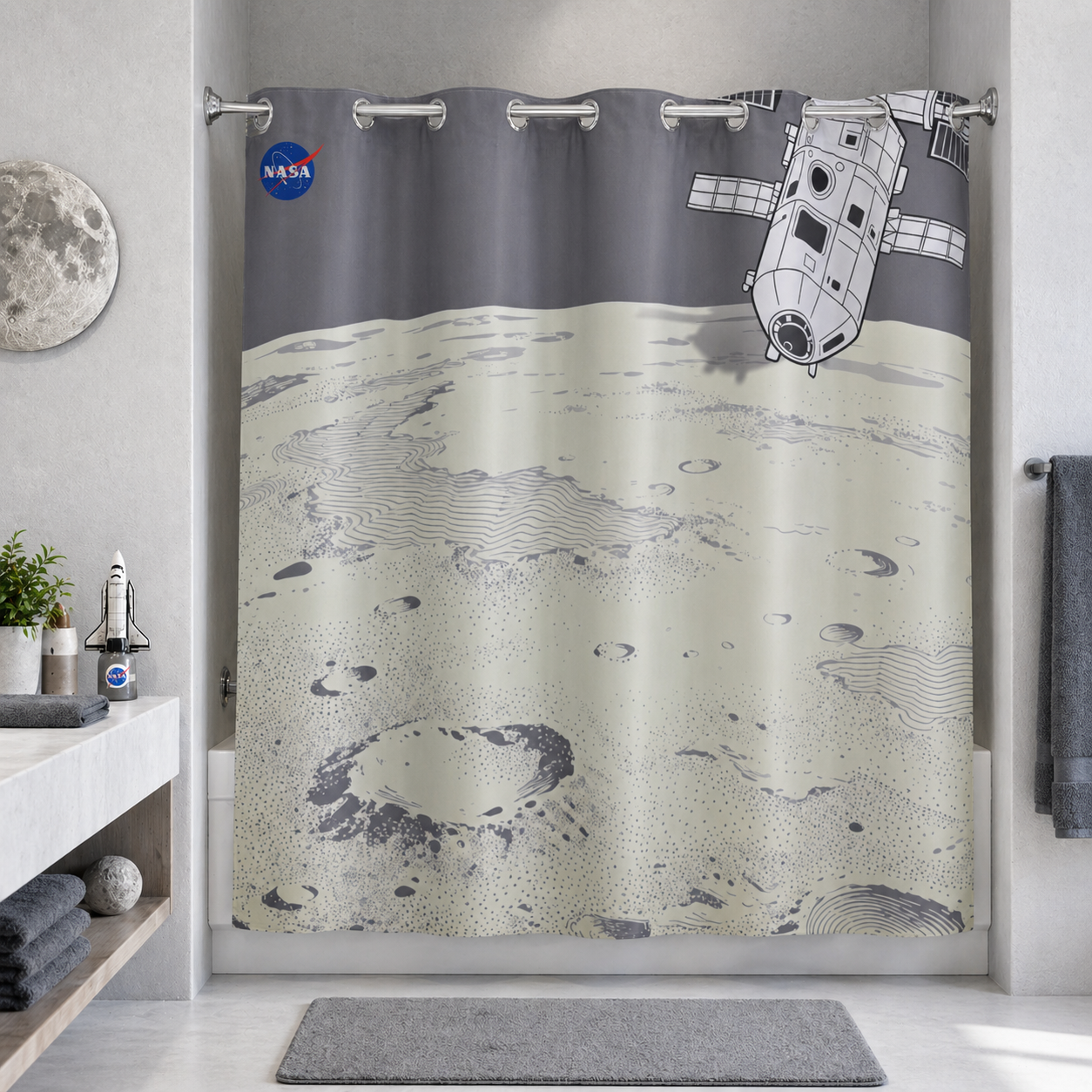“Orbital Atlas" NASA Series Shower Curtain Set