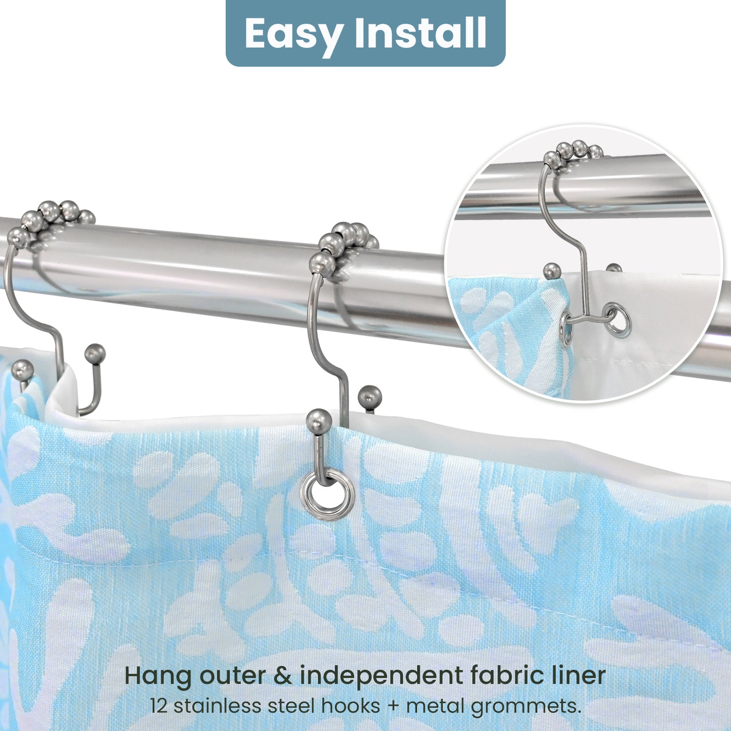 Coastal Loft Series Matelassé Jacquard Shower Curtain (Ocean Mist Blue)