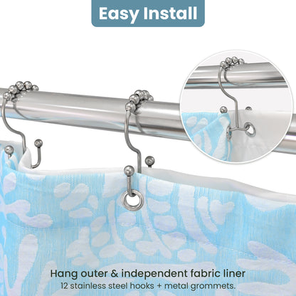 Coastal Loft Series Matelassé Jacquard Shower Curtain (Ocean Mist Blue)