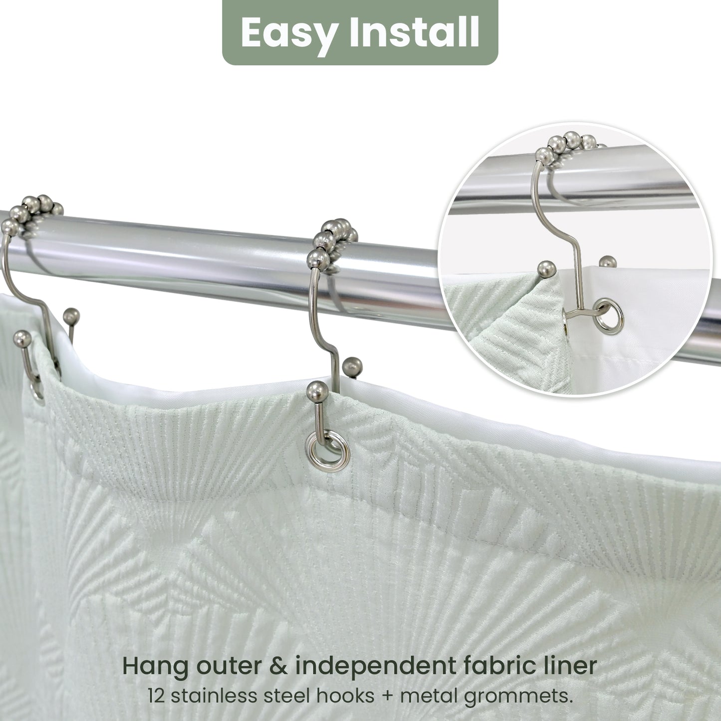 Coastal Loft Series Matelassé Jacquard Shower Curtain (Seafoam Green)