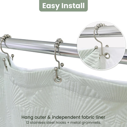 Coastal Loft Series Matelassé Jacquard Shower Curtain (Seafoam Green)