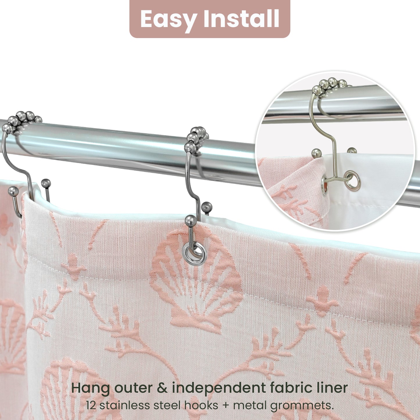 Coastal Loft Series Matelassé Jacquard Shower Curtain (Shell Pink)