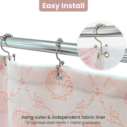 Coastal Loft Series Matelassé Jacquard Shower Curtain (Shell Pink)