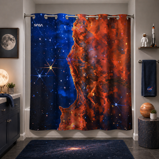 “Cosmic Mosaic" NASA Series Shower Curtain Set (Pixel Style）