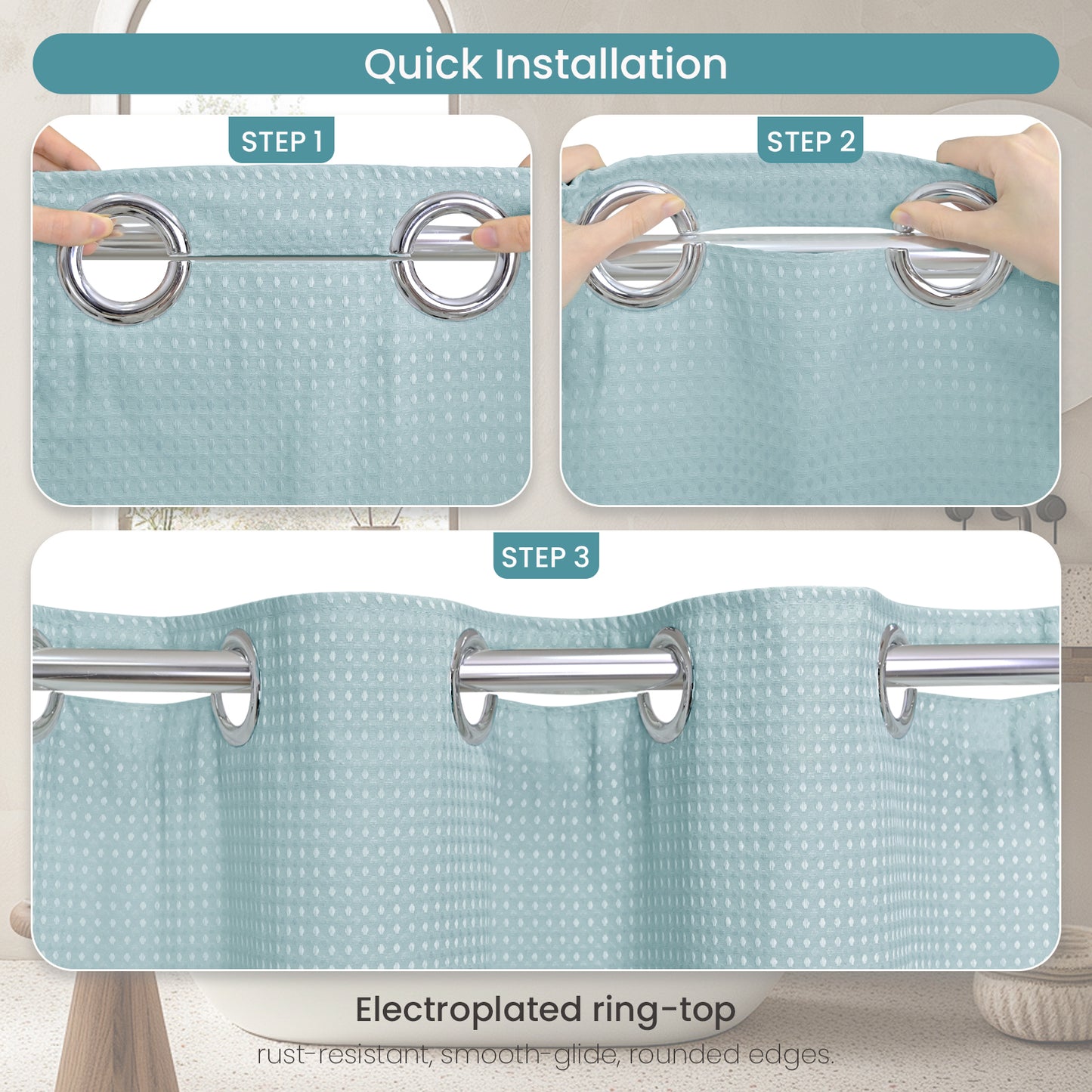 Clean Slate Series No Hook Shower Curtain (Pale Blue)