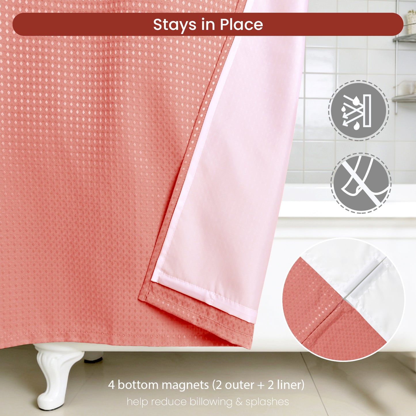 Clean Slate Series No Hook Shower Curtain (Clay Red)