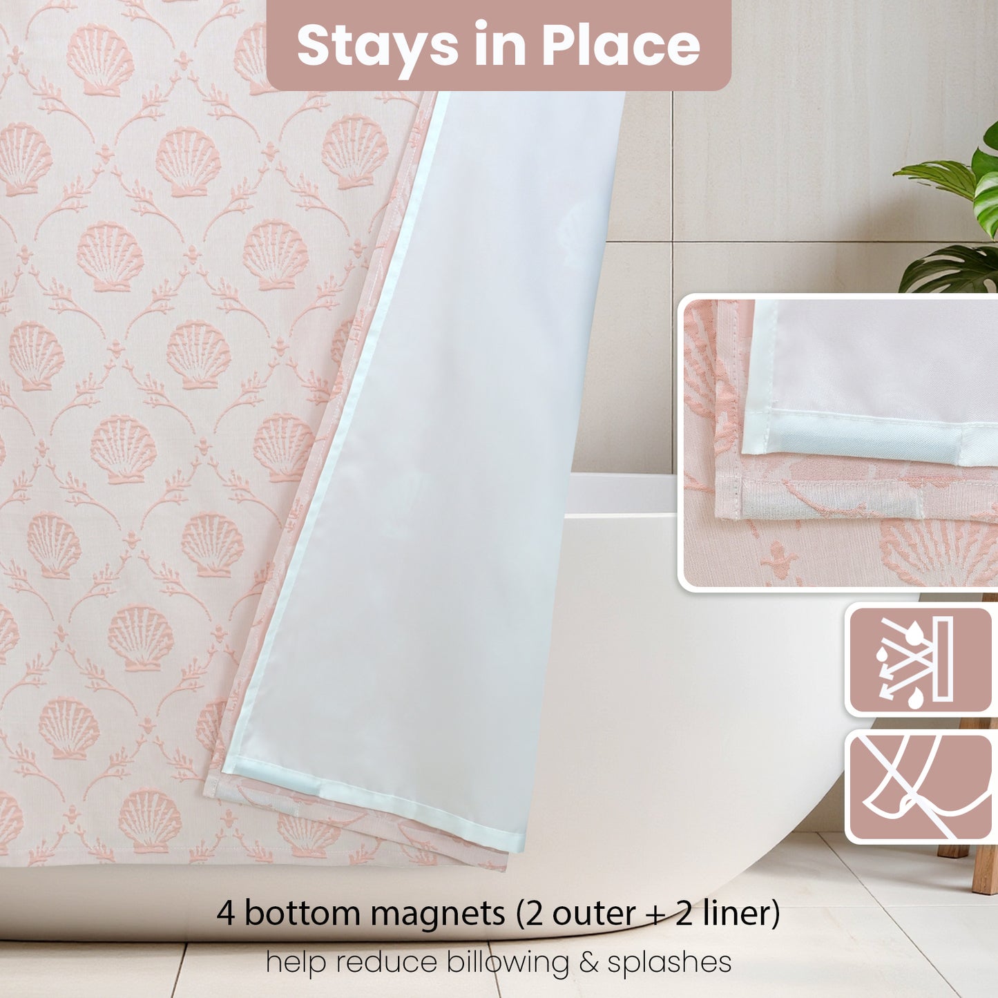 Coastal Loft Series Matelassé Jacquard Shower Curtain (Shell Pink)